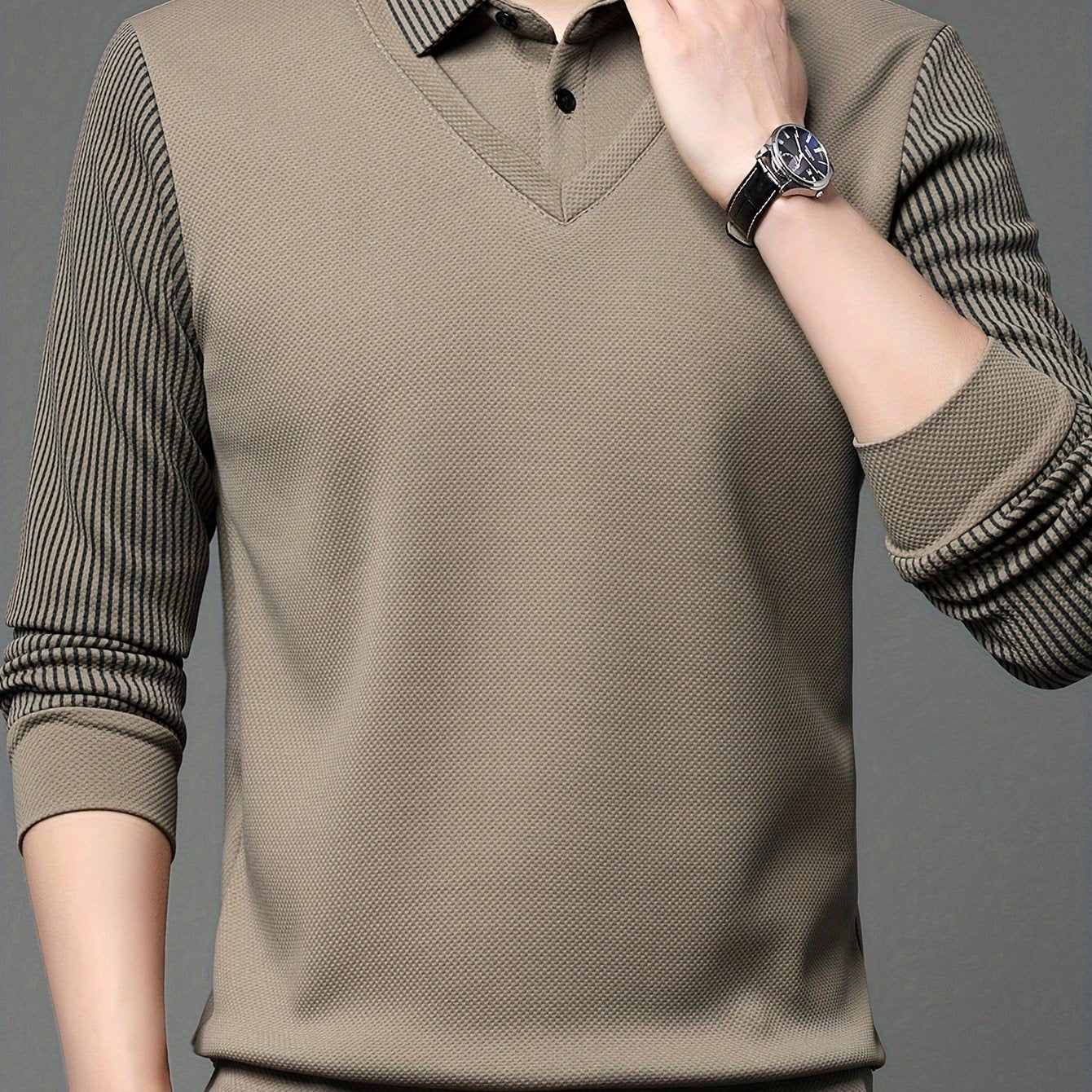 Men's two-tone shirt with turn-down collar, perfect for autumn and winter, ideal gift for men.