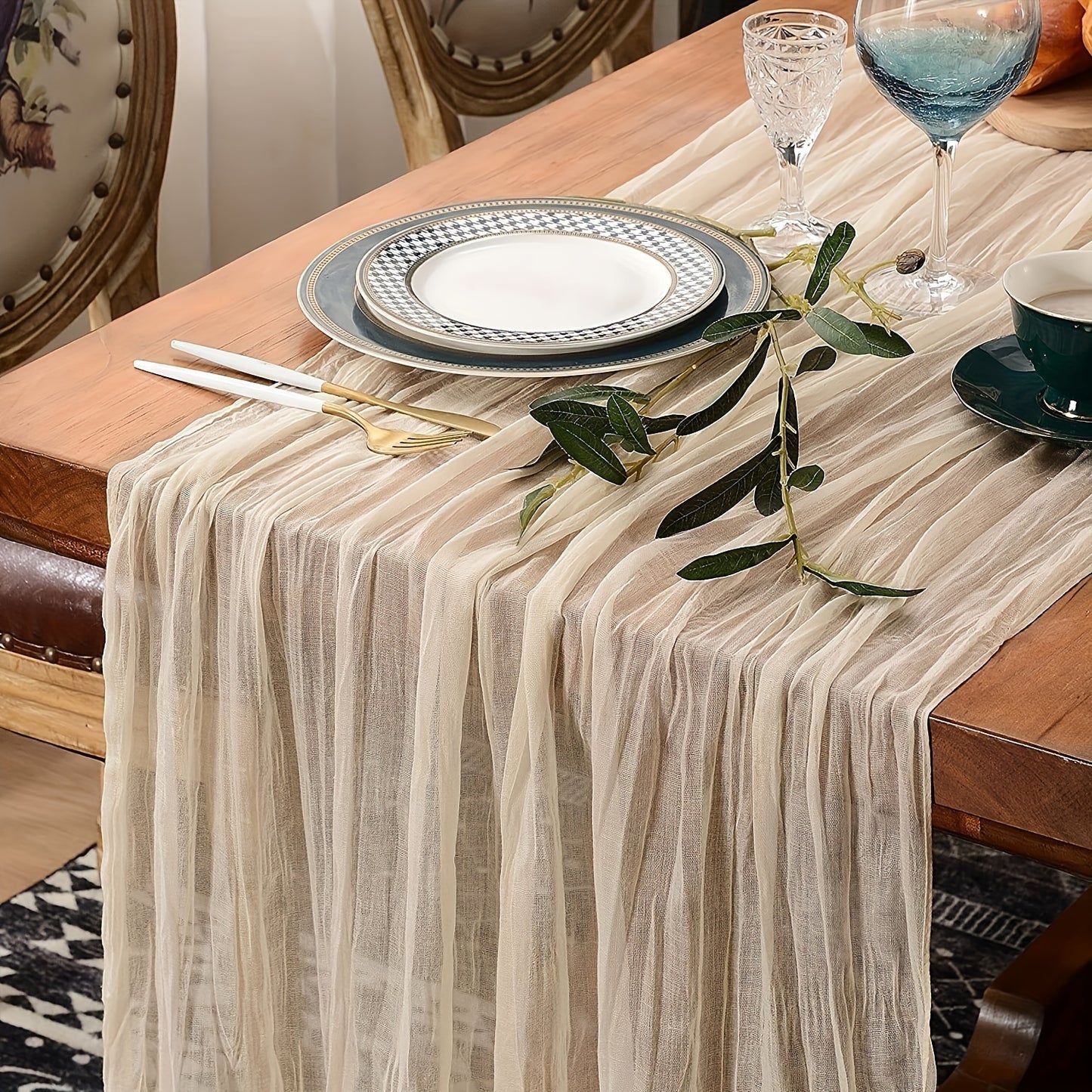 1pc Wrinkled Table Flag, Cheesecloth Table Runner, Gauze Tablecloth: Bohemian chic décor for weddings, showers, and parties.