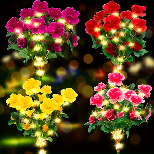 Solar-powered Azalea Flower Lights with 21 warm color LED blooms, perfect for outdoor lawn and garden decoration during holidays, with nickel battery included.