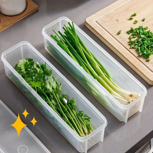 Square-shaped, reusable plastic vegetable storage container with flip-lid. Ideal for preserving freshness of herbs, greens, and food in kitchen and fridge. Hand wash recommended. Suitable for multi-purpose use.