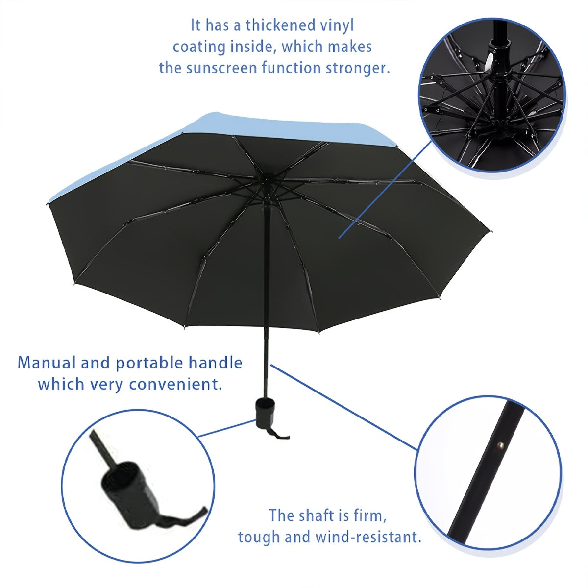 Large foldable manual umbrella suitable for sun and rain protection, perfect for students with a simple, nature-inspired design, for both men and women.