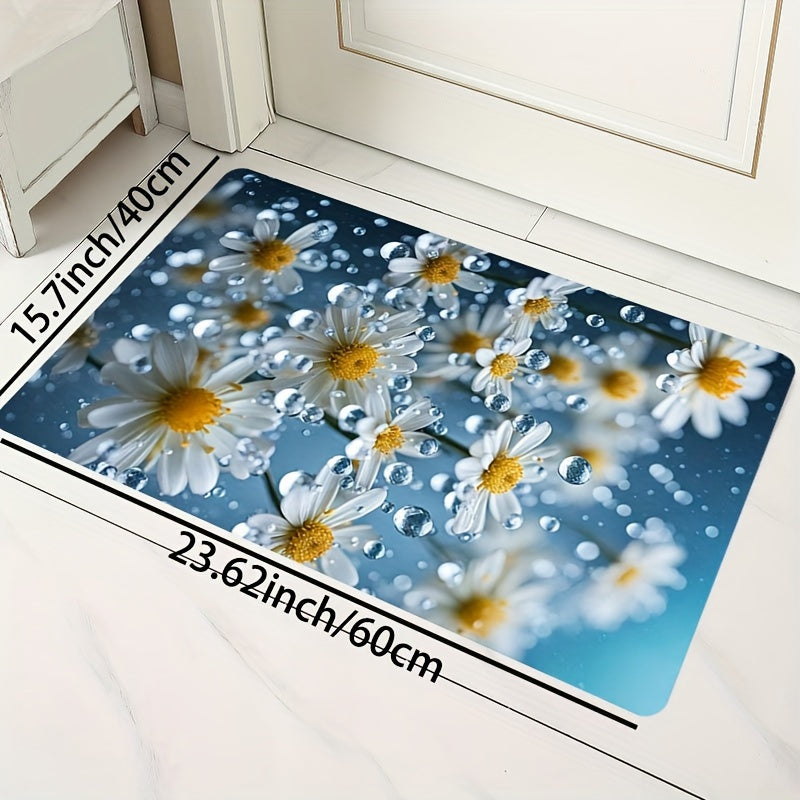 1pc Small Daisies In the Rain Soft Thickened Bathroom Carpet, Kitchen Floor Mat, Living Room Carpet, Bedroom Carpet, Interior Door Floor Mat, Machine Washable Entry Door Carpet, Decorative