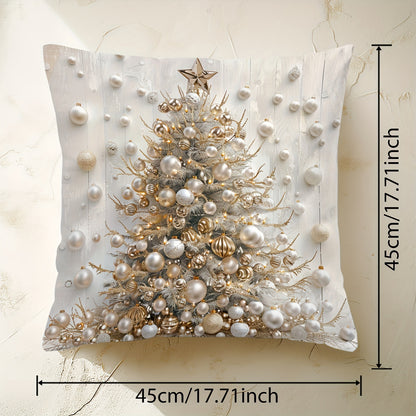 Contemporary Christmas tree digital print throw pillow cover, hand wash only, zipper closure, woven polyester, versatile room decor - 44.96cm x 44.96cm.