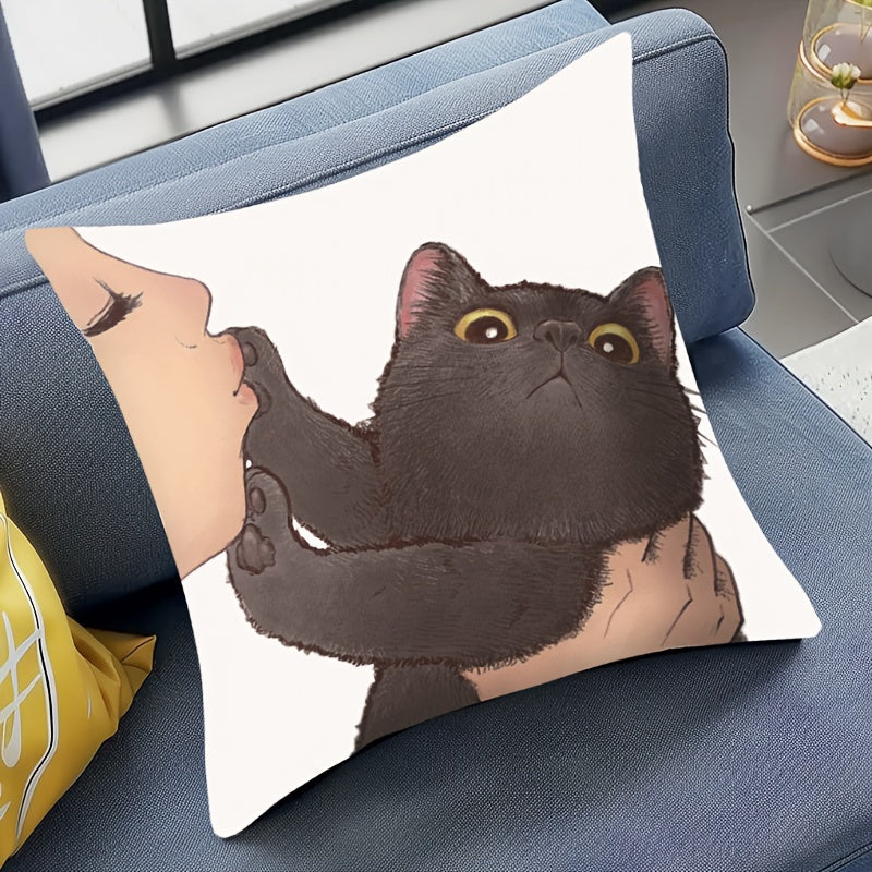 Adorable Reversible Cat Throw Pillow Cover, 44.96x44.96cm - Easy to Clean, Zipper Closure, Ideal for Enhancing Living Room & Home Décor