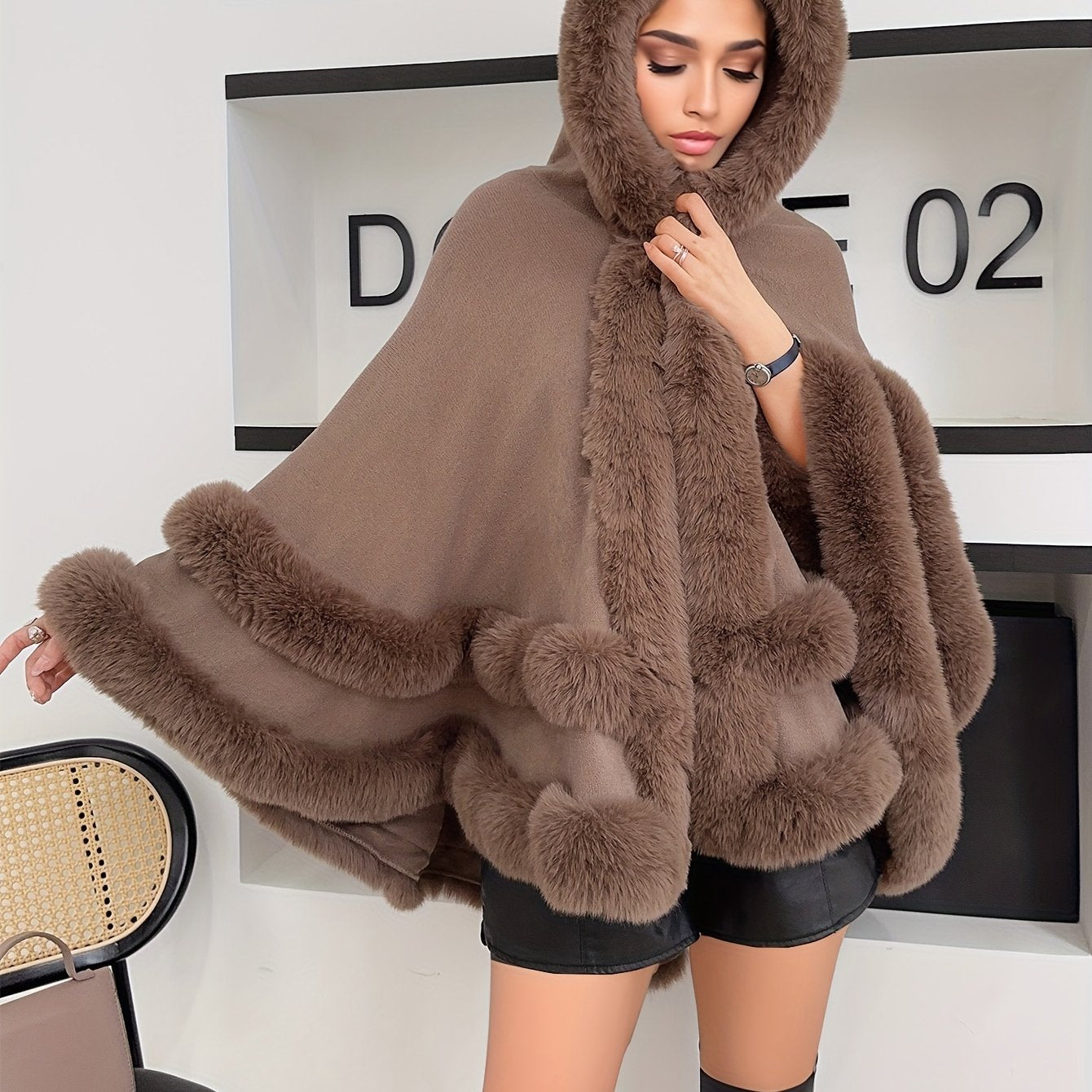 Stylish hooded cape for fall & winter, plus size women's clothing