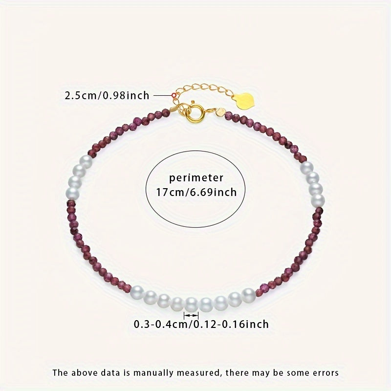 Timeless and classy freshwater pearl and garnet beaded accessory for women, featuring natural 3-4mm round pearls paired with faceted garnet beads. Finished with a silver clasp and presented in a gift-ready box. Perfect for those born in June or as a