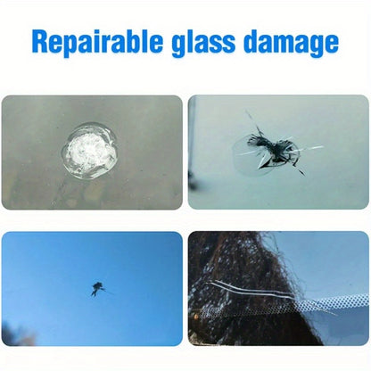 Do-it-yourself repair kit for car windshield and phone screens using glass curing glue to restore scratches and cracks.