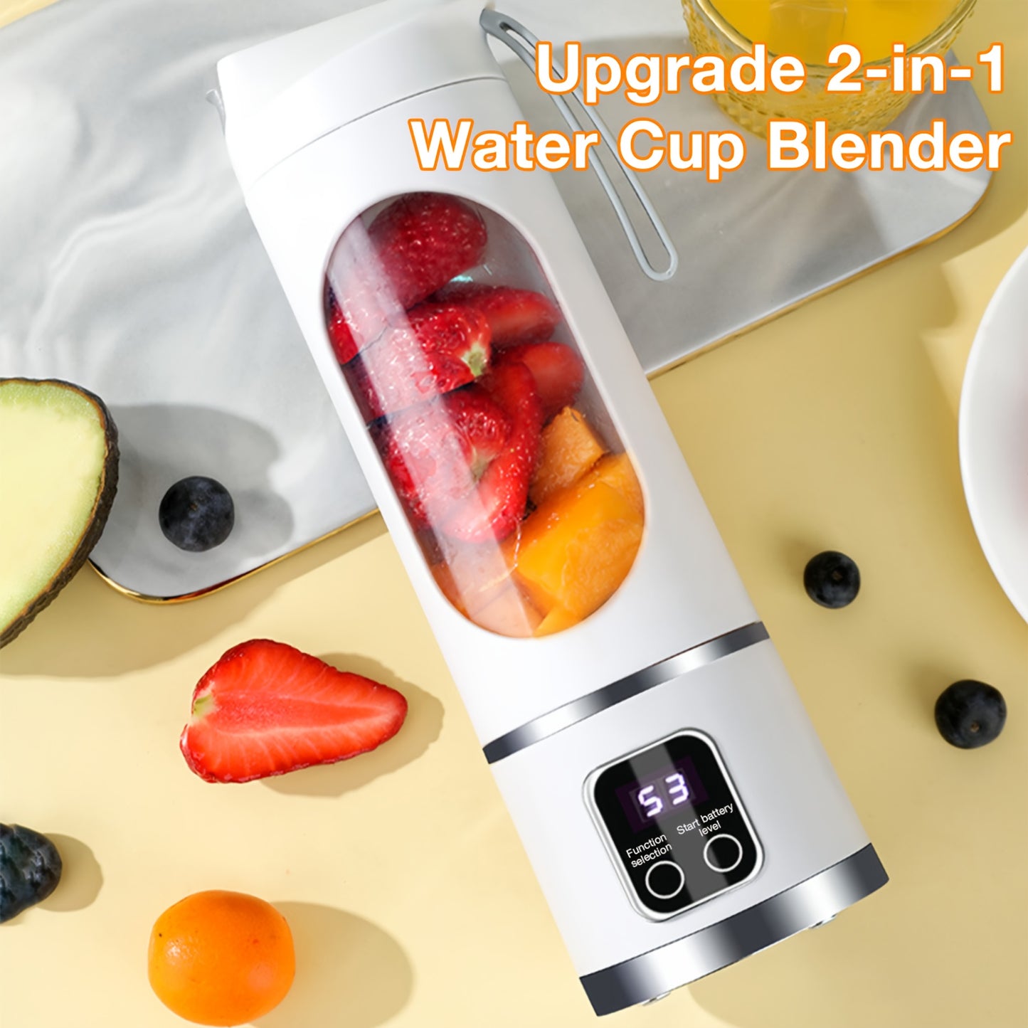 Portable Genai HS-860 citrus juicer with 450ml capacity, USB rechargeable, detachable design, non-slip base, push-button control, easy to clean, food-grade ABS cup.