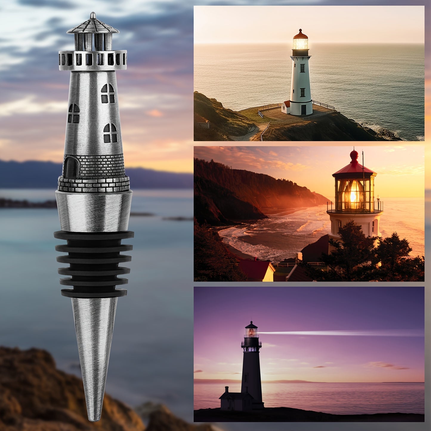 Nautical lighthouse wine stopper for pharos lovers - perfect wine gift with champagne stopper and wine saver.