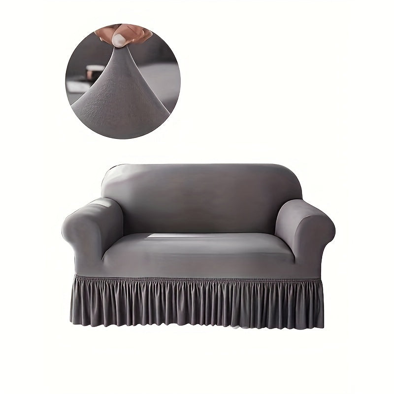 High stretch sofa cover with skirt, spandex slipcover for living room, fits single to four-seater sofas, dustproof, non-slip, modern and durable.