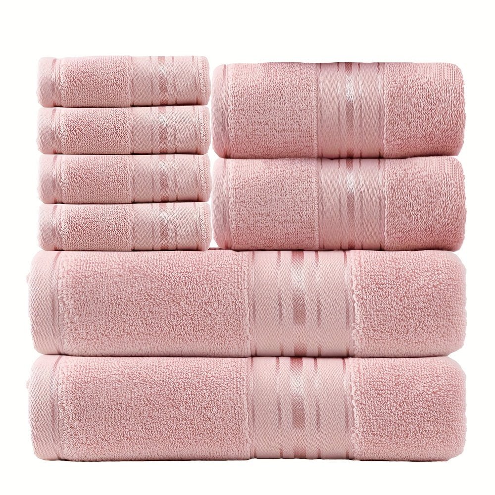 Set of 8 cotton towels for bathroom, spa, travel, and home with high water absorption and thickness