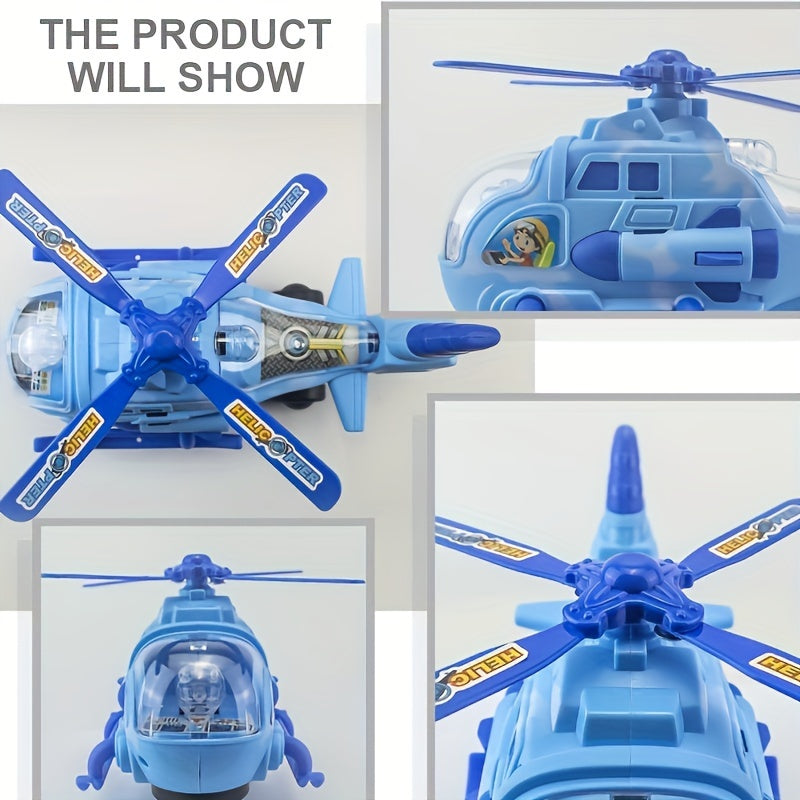 Toy electric helicopter for kids with lights and music, can rotate 360 degrees, made of sturdy plastic, perfect for boys and girls, great for holidays and playtime.