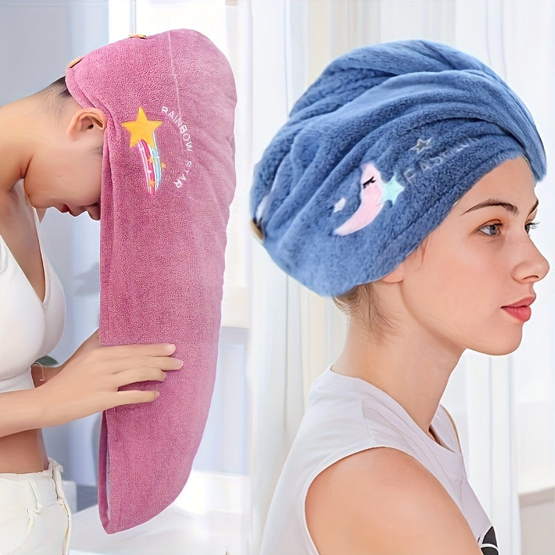 Embroidered hair wrap towel for ladies, absorbent and quick-drying. Suitable for long and short hair. Ideal bathroom essential.