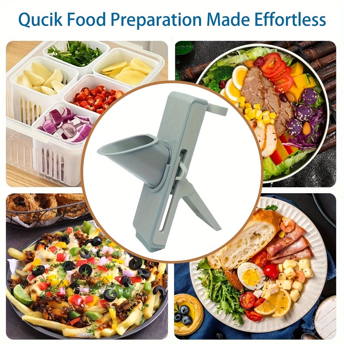 A versatile kitchen tool, the vertical mandoline slicer comes with three interchangeable blades for adjustable slicing thickness. This slicer also includes a convenient container for easy storage of sliced fruits and vegetables. Designed for cutting a