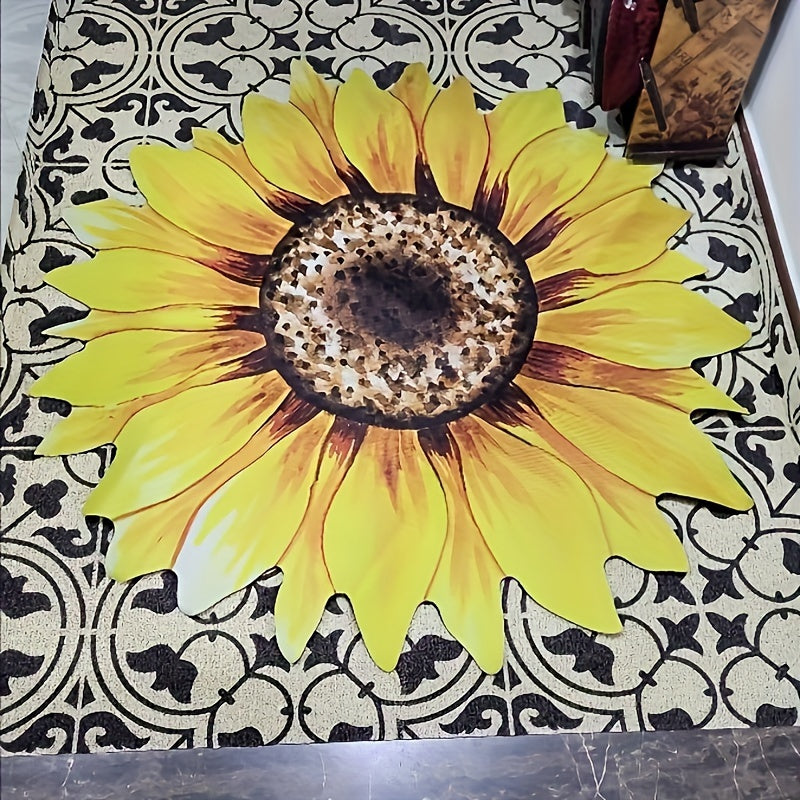 Upgrade your space with our Vibrant Sunflower-Inspired Area Mat! Made from soft polyester, this machine washable mat is perfect for the living room, bedroom, cloakroom, and more. Add a pop of color to any space with this stylish rug, perfect for