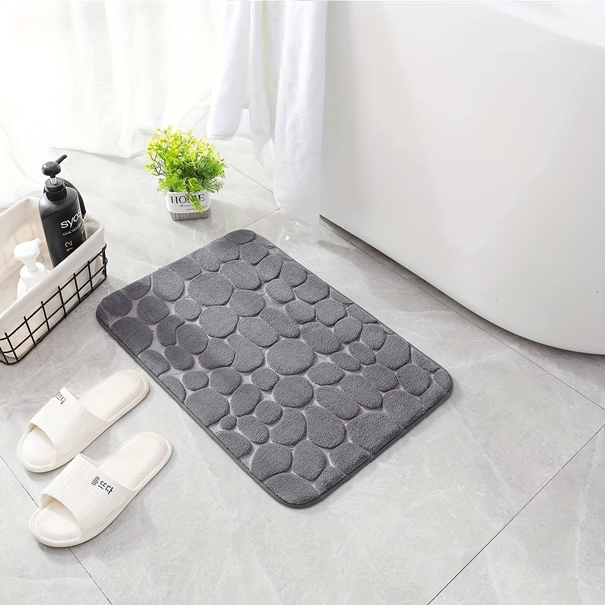 1 pc Pebble Pattern Floor Mat, Absorbent & Quick-drying, Non-slip & Super Soft Entry Rug for Bathroom, Bedroom, Kitchen, Living Room - Ideal Home Decor and Bathroom Supplies.