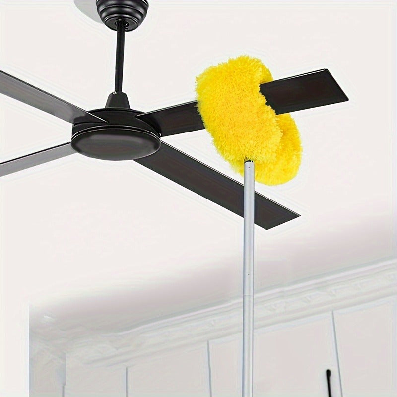 Get the 1pc Versatile Ceiling Fan & High Ceiling Duster with Extendable Pole for Easy Cleaning. This washable microfiber dust collector is perfect for cleaning fans, furniture, and cars efficiently. It's ideal for use in the bedroom, living room, and