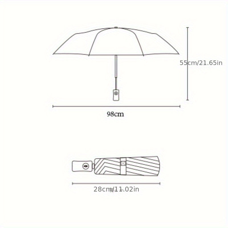 Fashion Casual Automatic Folding Umbrella - Waterproof 170T Fabric, UV Protection, Dual-Use Sun and Rain with Iron Handle.