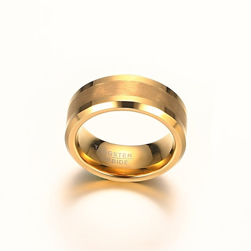 [Customer Favorite] Stylish 8mm Gold-Plated Tungsten Carbide Ring, Ideal for Fashionable Couples - Perfect for Engagement or Wedding, Featuring Beveled Edges - Suitable for Men and Women