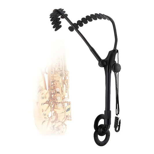 Black sax neck strap hook made of aluminum metal for comfortable shoulder harness on alto, tenor, and soprano saxophones.