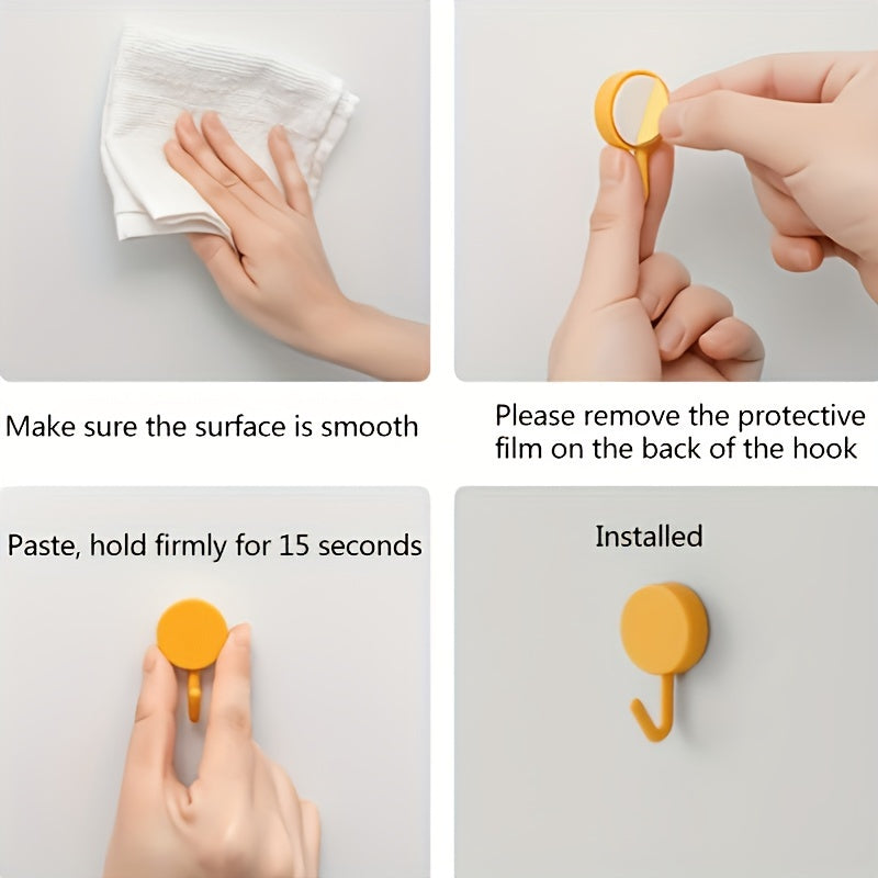 10 Adhesive wall hooks for keys, coats, and towels. Waterproof and self-adhesive for kitchen, bathroom, bedroom, and entrance door decor.