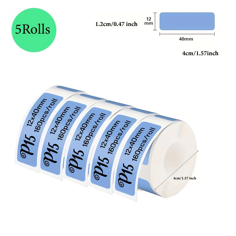 800pcs D30 White Labels - 5 Rolls, Waterproof adhesive stickers for 30 Series printers, 1.19cm x 3.99cm, ideal for office and home organization.