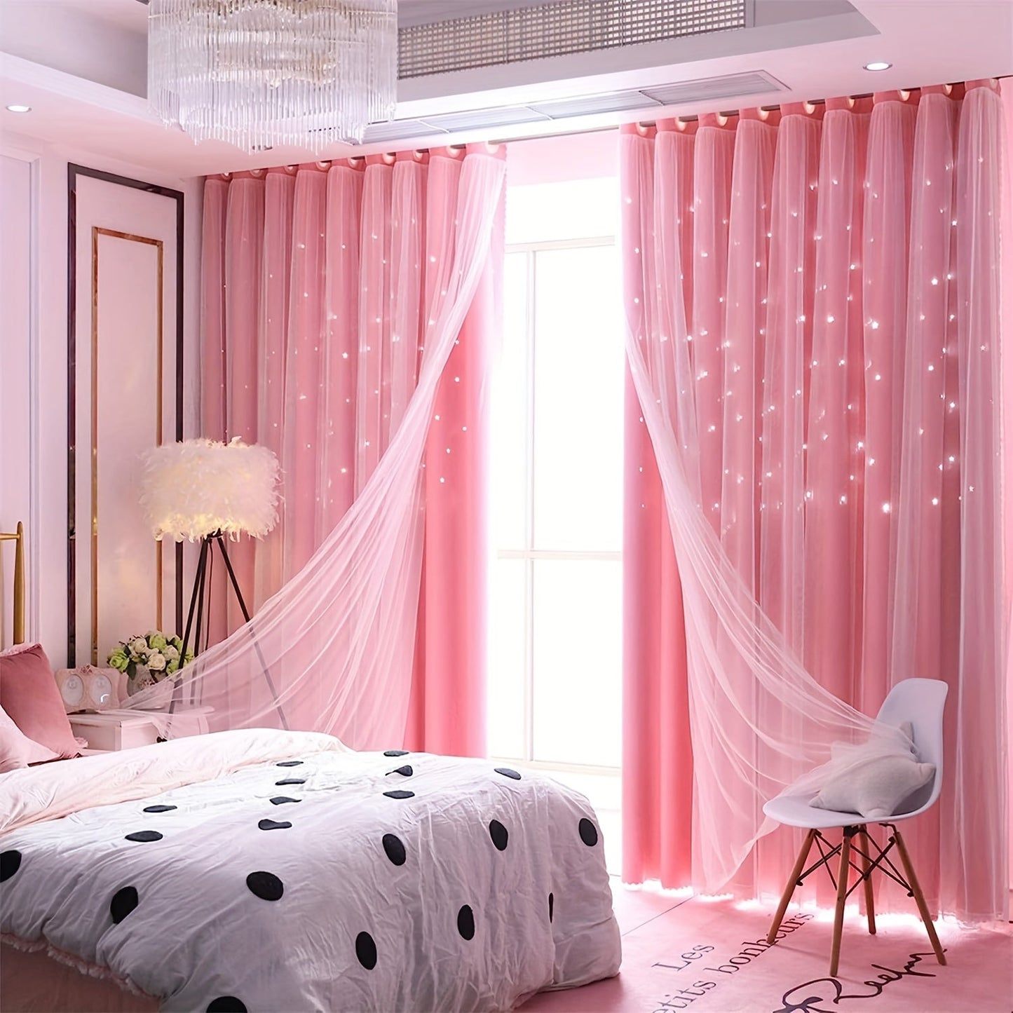 Upgrade your living space with our Modern Hollow Star Curtains. With two layers of soft, breathable fabric, they are perfect for adding a touch of elegance to your living room, bedroom, or study room decor.