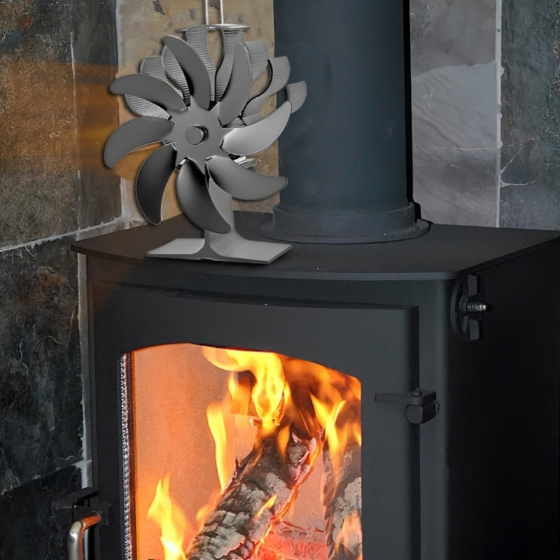 Aluminum 8-Blade Stove Fan for Wood Burning Fireplaces, Achieving High Speed Silent Operation through Heat Power, Enhancing Air Circulation without Electricity, Complete with Accessory Kit and Painted Finish - Perfect Household Heater Fan