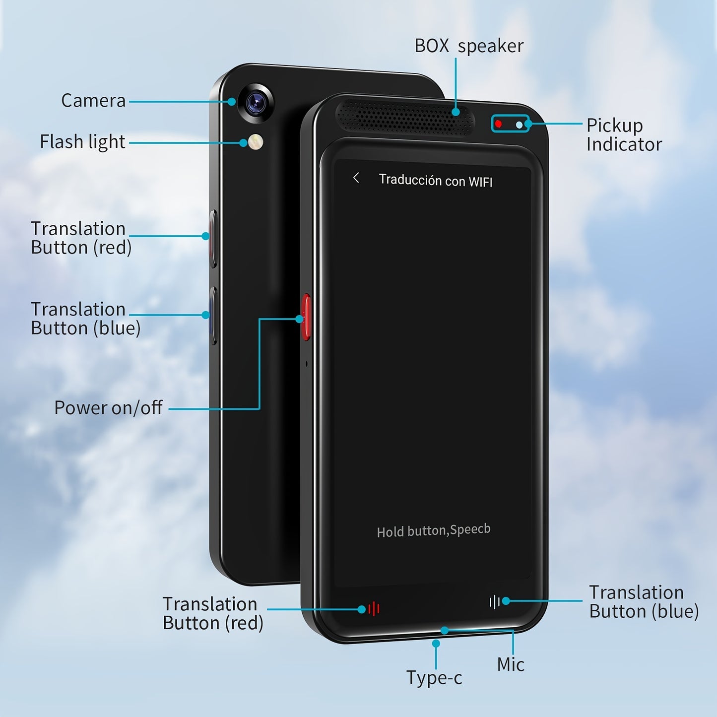 VORMOR Smart Language Translator Device offers voice and photo translation in 138 languages. It has offline and online capabilities, a rechargeable battery, WiFi/hotspot connectivity, and