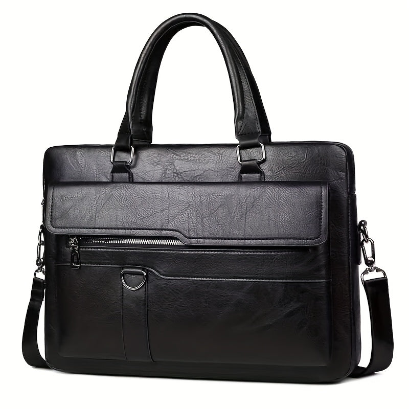 Vintage style coffee briefcase for men with adjustable strap, perfect for daily commute.