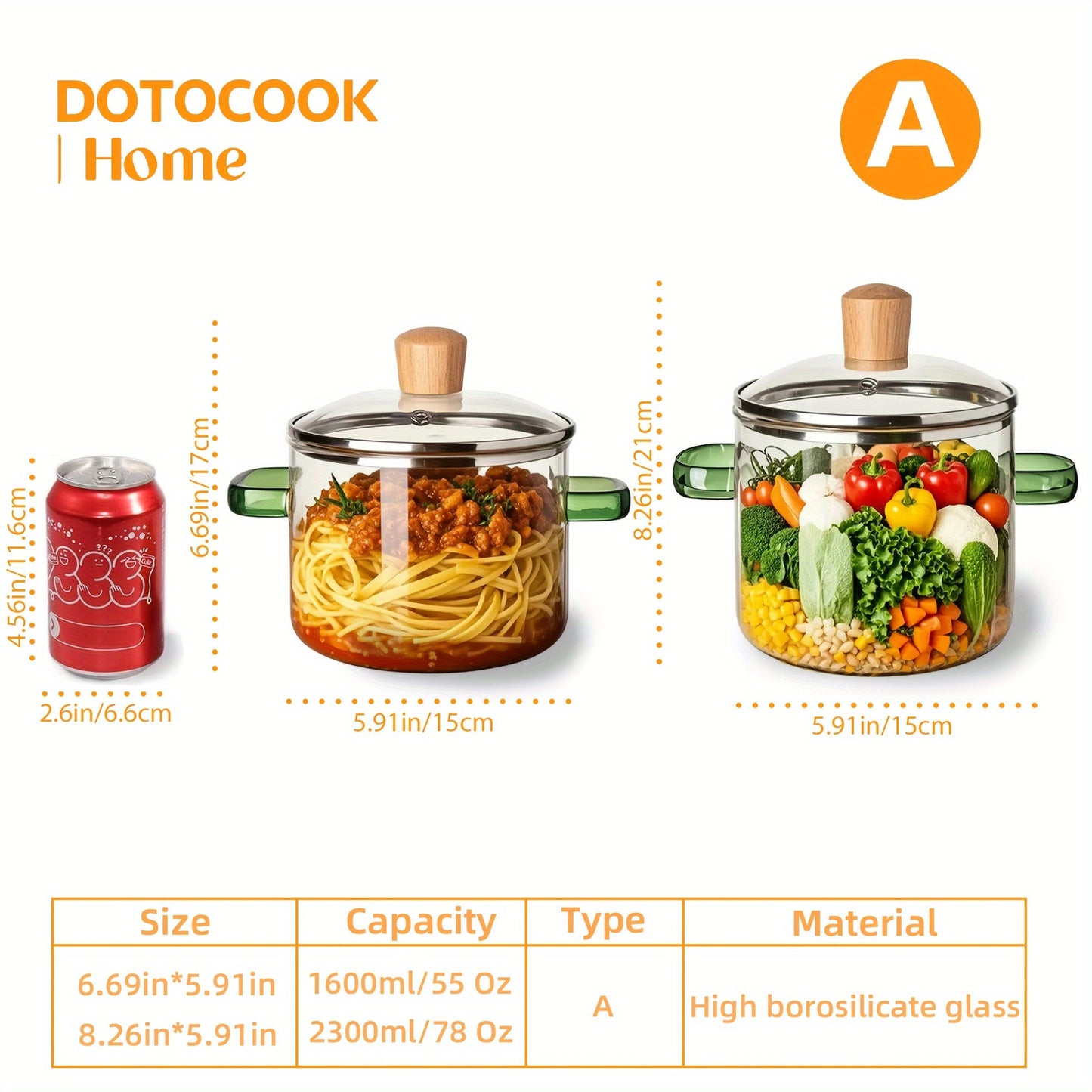 Clear Glass Saucepan Set with Lid - Includes 2 Pieces, Versatile Stockpot with Yellow/Green Handle - Great for Cooking Noodles, Red Wine, and Hot Milk - Perfect for Both Home and Restaurant Cooking