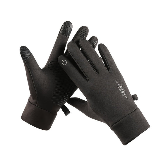 Thickened Winter Black Warm Gloves with Stretch, Windproof, Waterproof, Non-slip, Touch Screen, and Wear-resistant Features