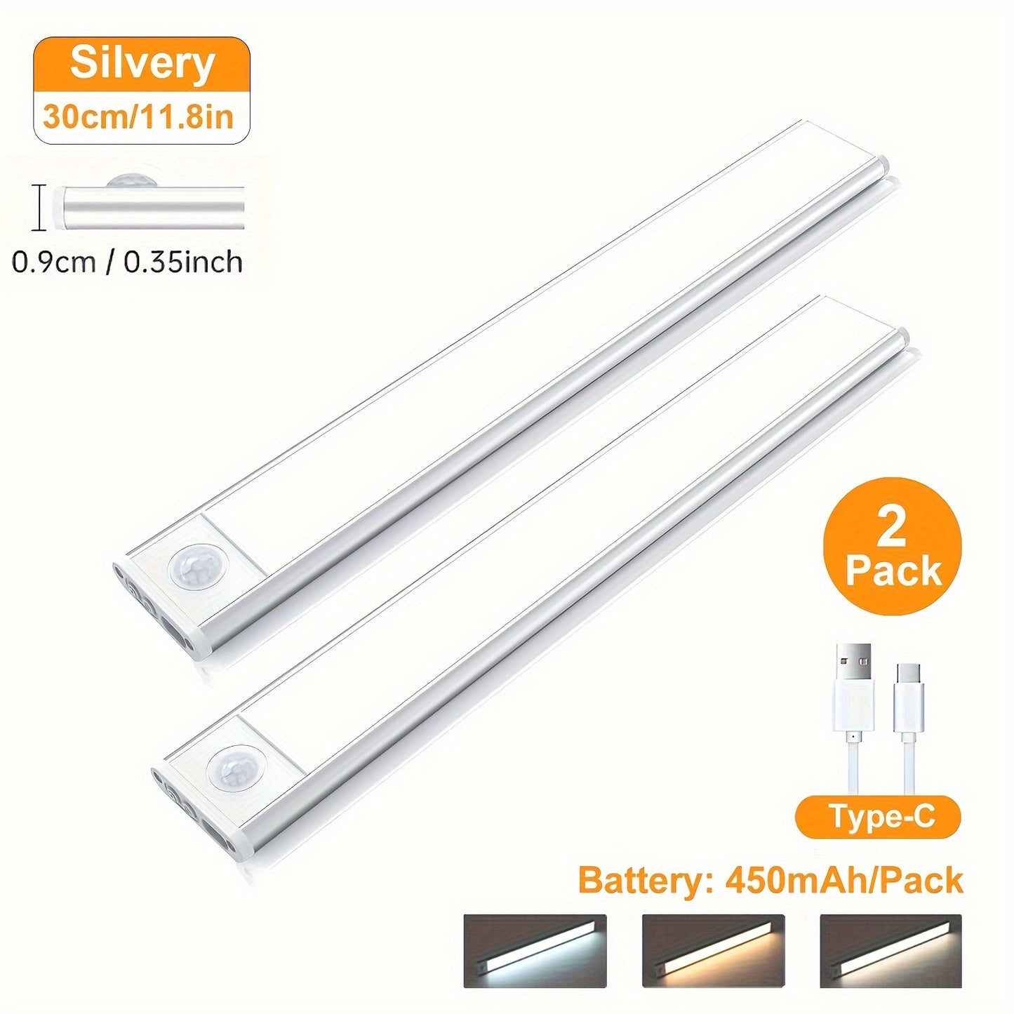 2 Rechargeable Under Cabinet Lights featuring Motion Sensor, 3 Color Temperatures, Magnetic Dimmable function, perfect for Closet & Kitchen Lighting. Can also be used as Wireless Counter Lights for Stairs & Pantry.