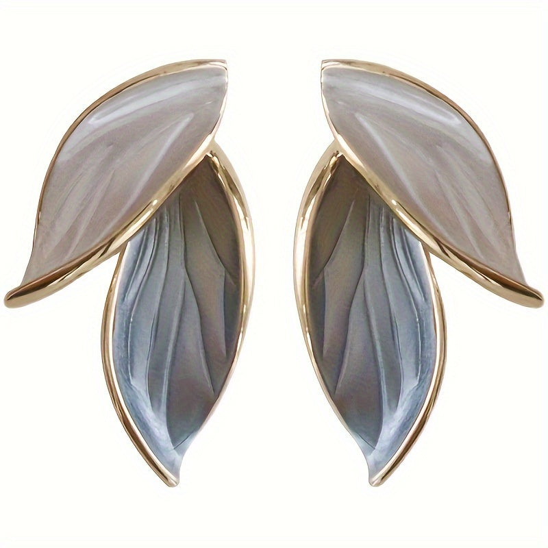 Chic leaf design stud earrings for women, Japan and South Korea fashion inspired, made with alloy and 925 sterling silver ear needle, perfect for daily and vacation wear.