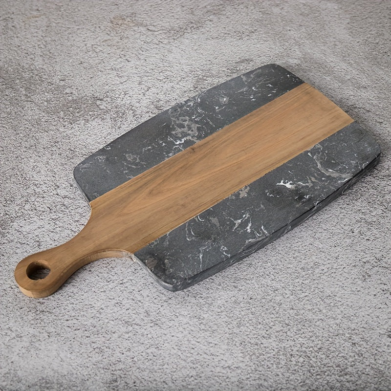 Essential Kitchen Tool: Marble and Wood Handled Chopping Board - Ideal for Cutting Bread, Veggies, and Fruit