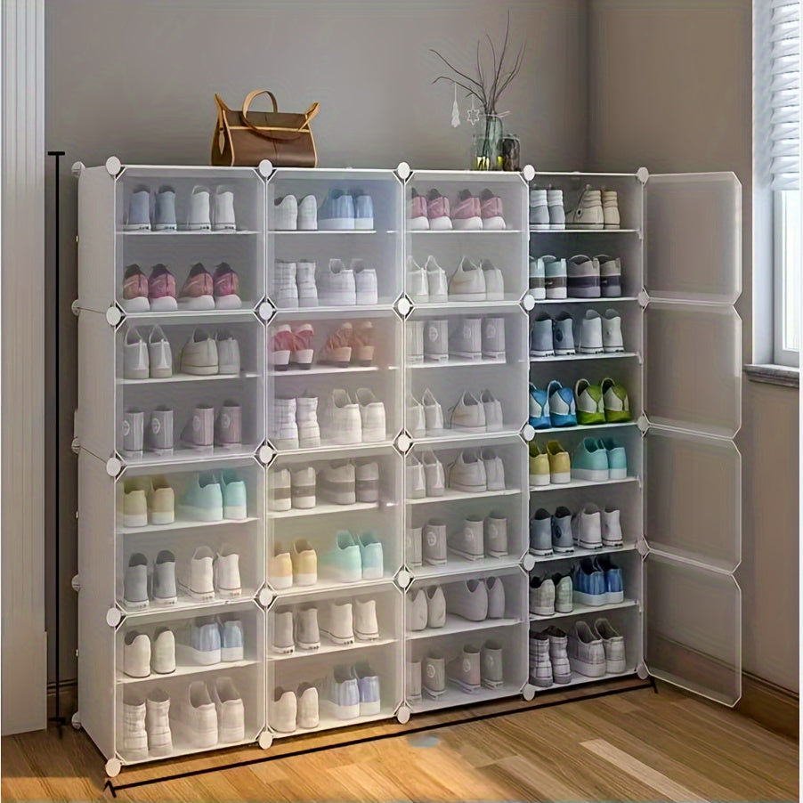 This Resin Freestanding Shoe Rack Organizer is a versatile addition to any room in your home. With 8 tiers and 14 cubes, this dustproof shoe storage cabinet can hold up to 28 pairs of shoes. Perfect for the living room, entryway, or bedroom, this floor