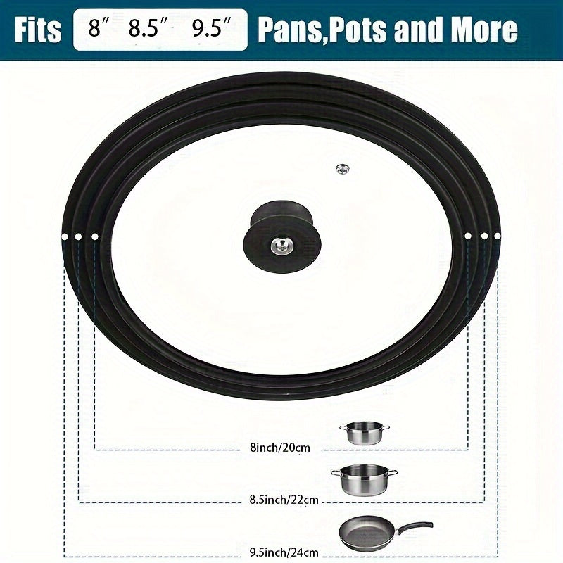 One Silicone Glass Lid that is versatile and can be used with pots, frying pans, steamers, boiling pots, and more.