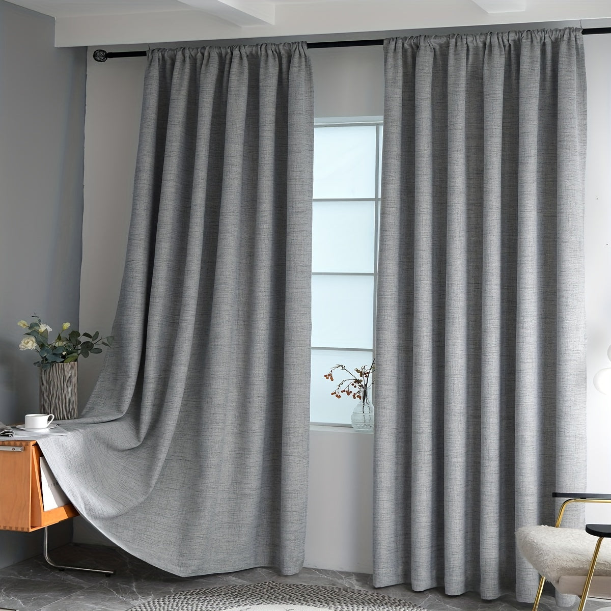 Vintage-Inspired Meteor Burlap Blackout Curtain - Stain Resistant, Rod Pocket Design, Pleated Polyester for Living Room & Bedroom, Light Blocking, Easy Care, Living Room Curtains