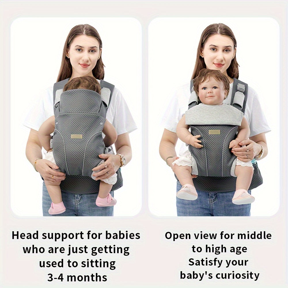 Infant Carrier - This versatile carrier can be used in 4 different ways and is suitable for infants from newborn to toddler (0-48 months old) weighing between 3.18-20.41 KG. Made from breathable polyester, it is adjustable and available in Black, Grey