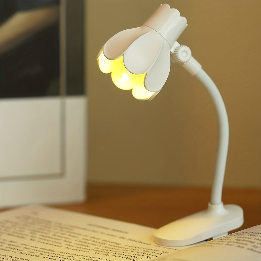 Portable Creative Flower Shaped Clip-on Book Light with Adjustable Arm and LED Mini Lamp, Ideal for Reading and Desktop Decoration. Comes with Battery.