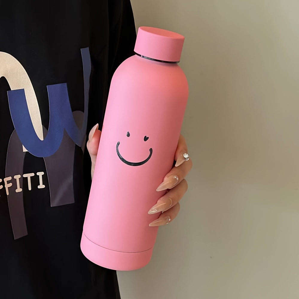 Stay hydrated in style with this sleek stainless steel insulated water bottle featuring a cheerful logo. This double-walled vacuum flask keeps drinks hot or cold, is reusable and break-resistant, and made from BPA-free materials. Ideal for gym, sports