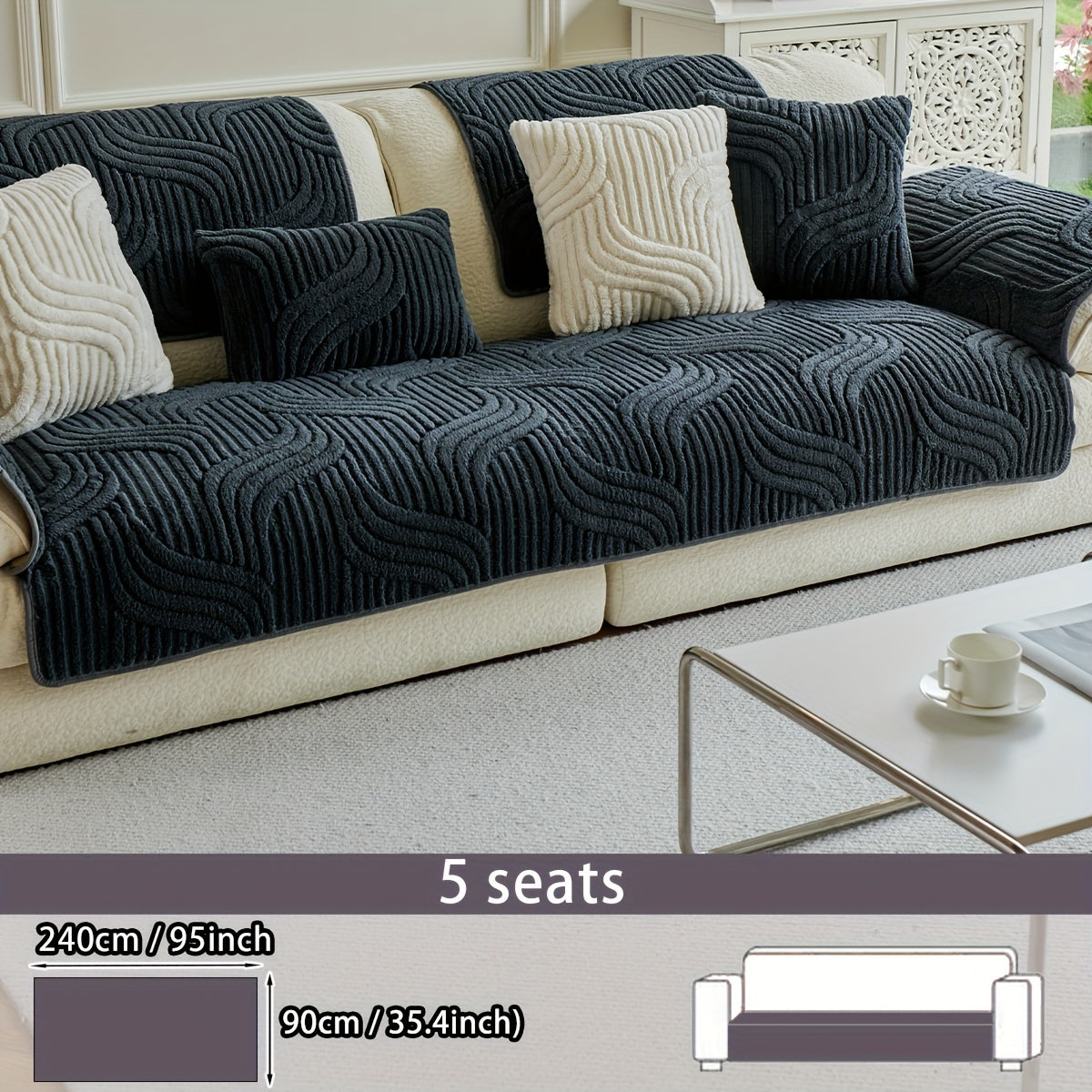 1pc Modern Shu Velveteen Sofa Cover, Non-Slip and Pet-Friendly, Machine Washable, Polyester, Quilted Design, Suitable for Armchair to Sectional Sofas, 250-300 gsm.