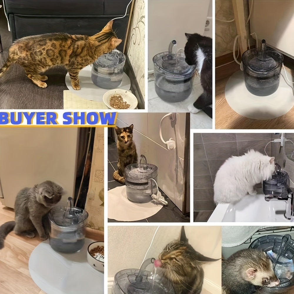 1.8L Smart Cat Water Dispenser with Faucet, Transparent Pet Water Filter Feeder