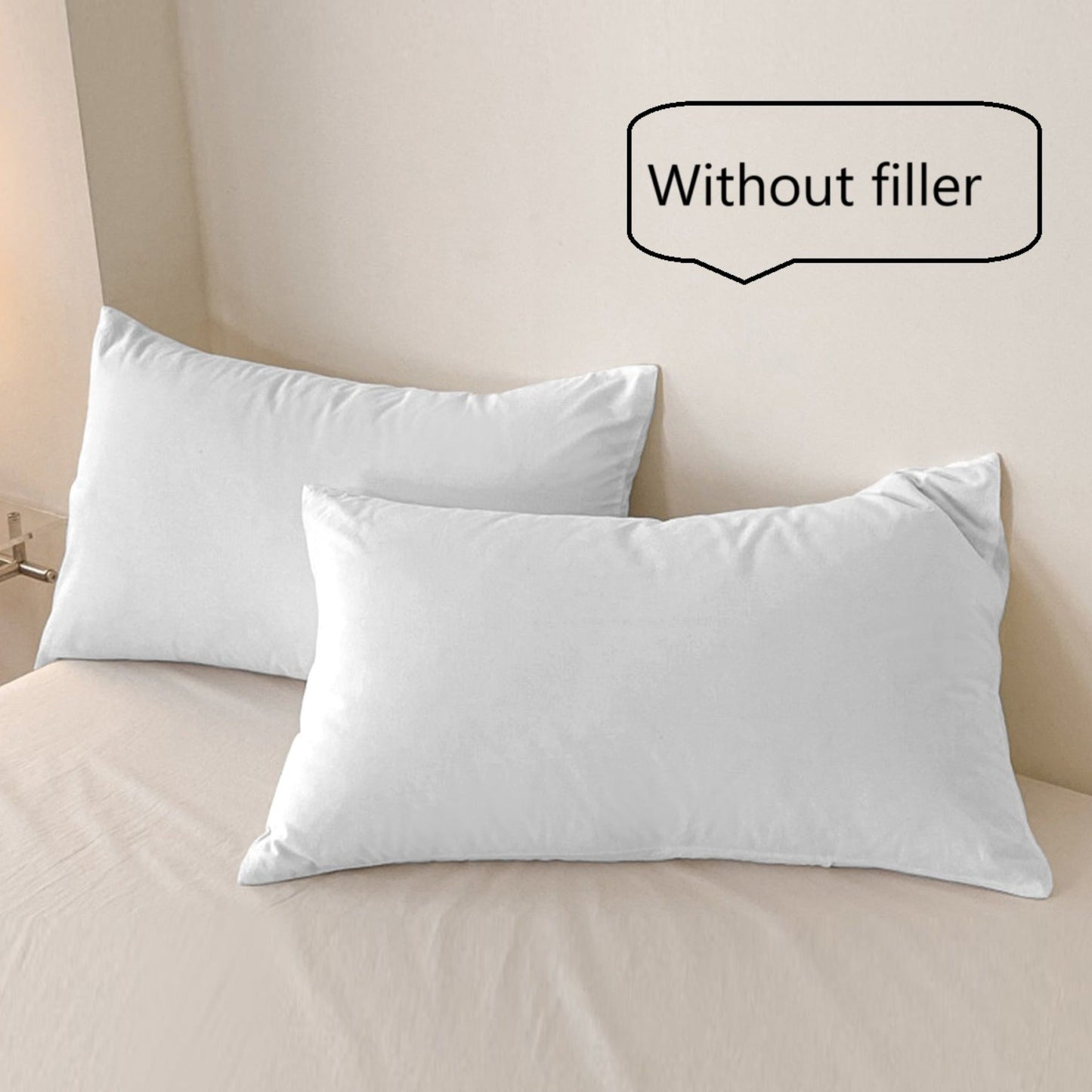 One or two pieces of white pillowcases without pillow core, made of soft and breathable fabric. These pillowcases are soft, comfortable, and suitable for use in bedrooms, guest rooms, lounges, hotels, B&Bs, and school dormitories.