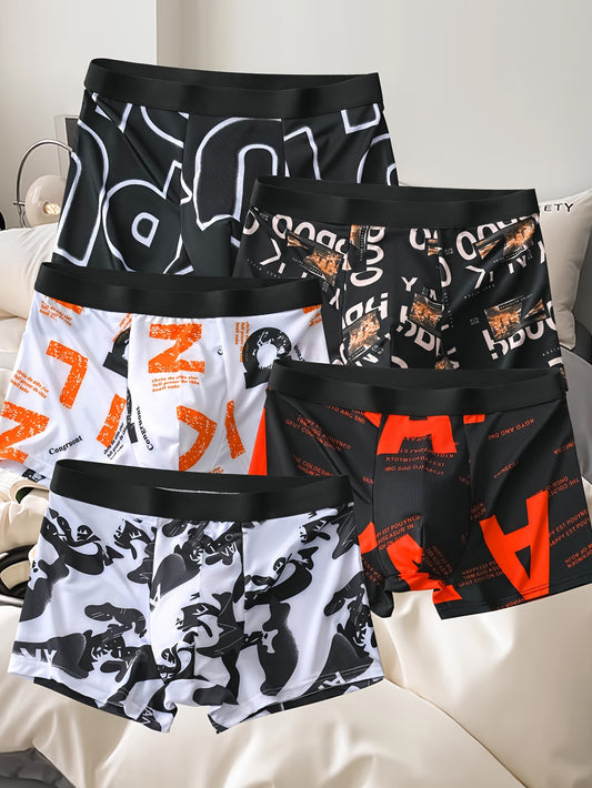 5 ta erkaklar moda boxer brief'lari zamonaviy print bilan | Yengil Polyester Aralashmasi Quvvat Uchun