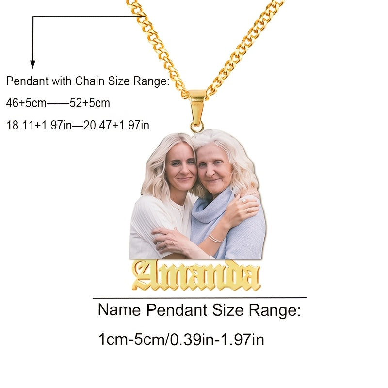 Personalized 18K Golden Plated Stainless Steel Photo Necklace with Engraved Name - Perfect for Mother's Day, Father's Day, New Year, Christmas - Stylish Party Accessory and Versatile All-Season Jewelry