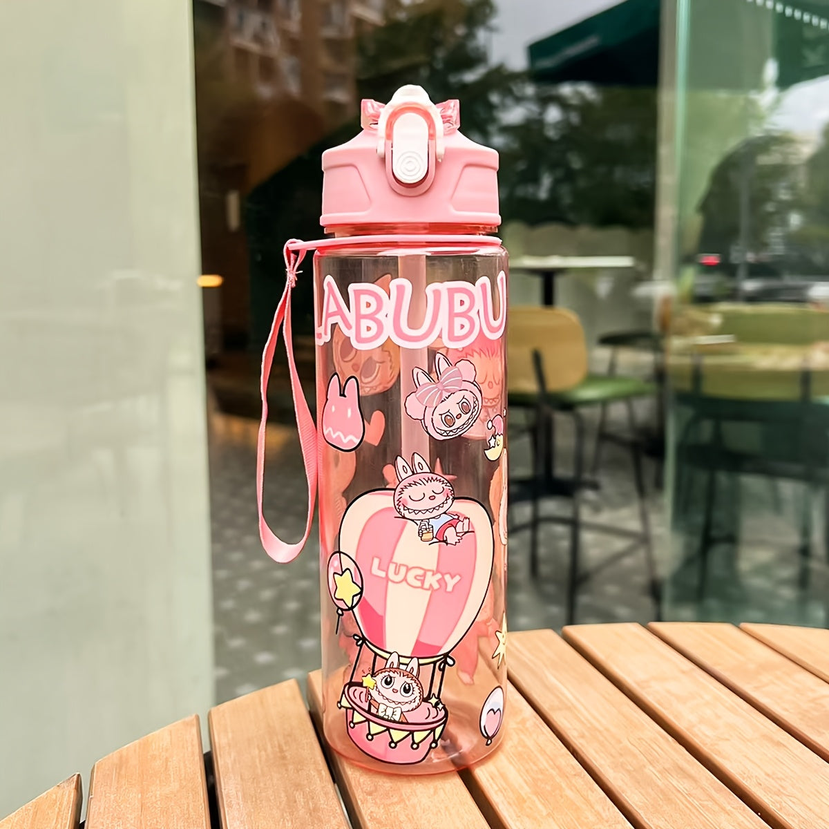 Labubu Cartoon Themed Water Bottle, 700ml, Leak-Proof with Straw, Ideal for Running & Outdoor Activities, Hand Wash Only, Festive Gift for Various Occasions