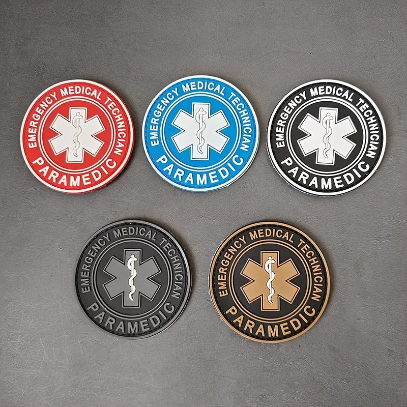 Paramedic PVC Rubber Badge featuring the Star of Life - A soft and durable first aid emblem perfect for attaching to backpacks and clothing.