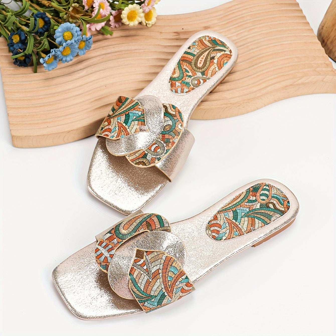 Women's Ethnic Style Flat Sandals with TPR Sole and Faux Cover Upper