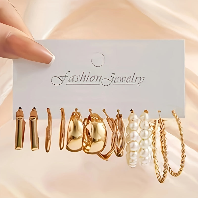 Set of 36 Elegant Hoop Earrings, Made with Luxury Alloy and Stainless Steel Needle, Featuring Geometric Wide Face and Twisted Designs, Suitable for Daily and Party Wear, Great as a Ramadan Gift, Perfect All-Season Accessory